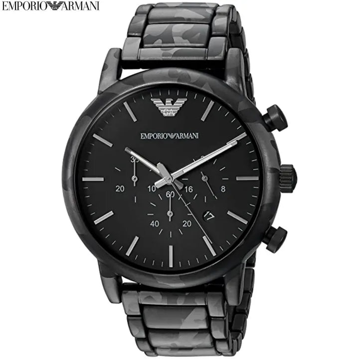Emporio Armani Luigi Chronograph Black Dial Black Steep Strap Watch For Men - AR11045