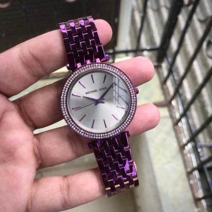 Michael Kors Darci Black Dial Purple Steel Strap Watch for Women - MK3554