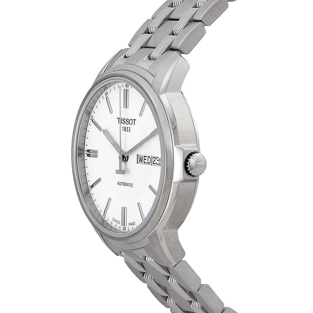 Tissot Automatics III Day Date White Dial Silver Steel Strap Watch For Men - T065.430.11.031.00