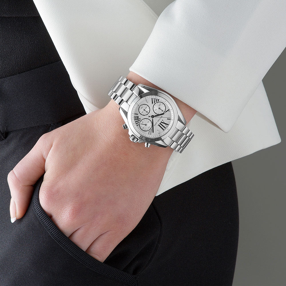 Michael Kors Bradshaw  Chronograph Silver Dial Silver Steel Strap Watch for Women - MK6174