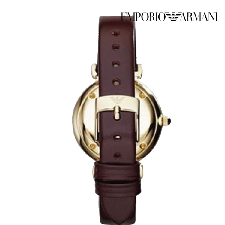 Emporio Armani Gianni T Bar Burgundy Dial Burgundy Leather Strap Watch For Women - AR1757