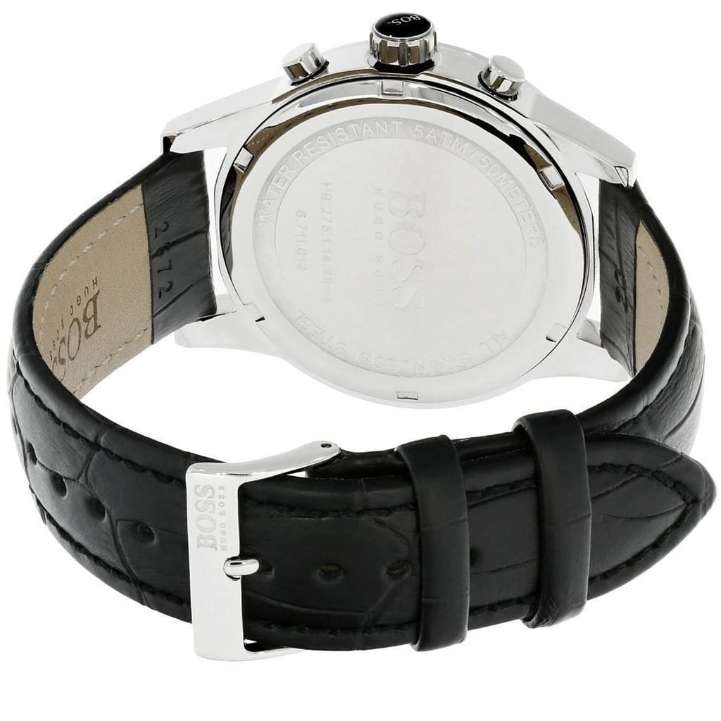 Hugo Boss Jet Blue Dial Black Leather Strap Watch for Men - 1513283
