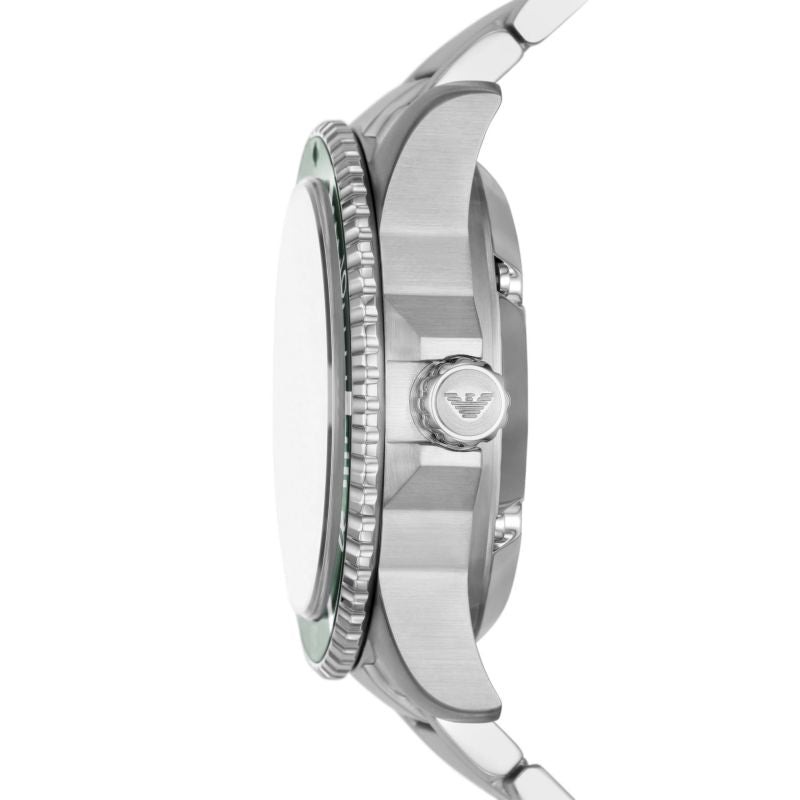 Emporio Armani Diver Automatic Green Dial Silver Steel Strap Watch For Men - AR60061