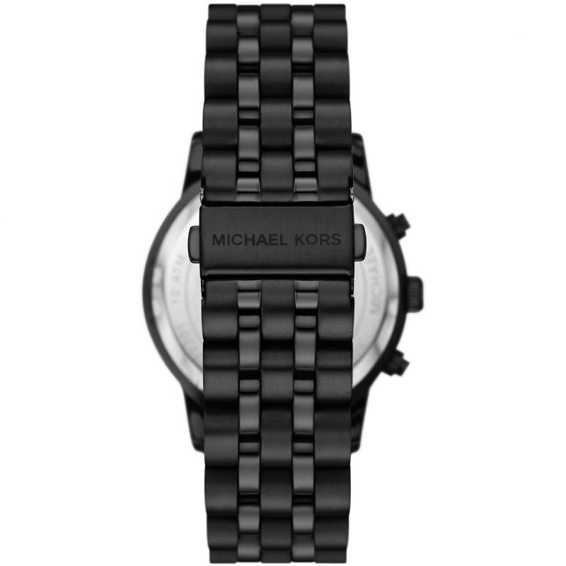 Michael Kors Hutton Chronograph Black Dial Black Steel Strap Watch For Men - MK9089