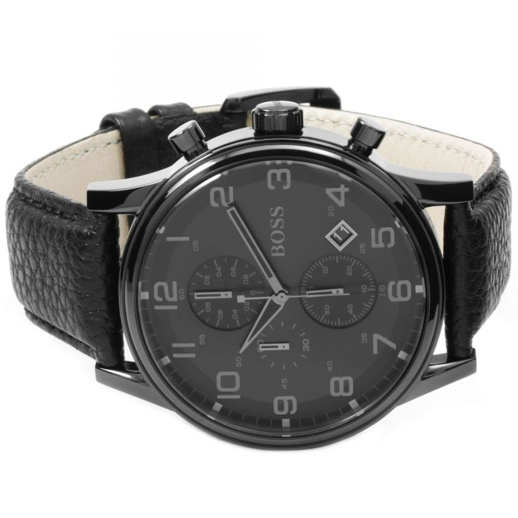 Hugo Boss Onyx Black Dial Black Leather Strap Watch for Men - 1513367