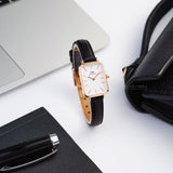 Daniel Wellington Quadro White Dial Black Leather Strap Watch For Women - DW00100434