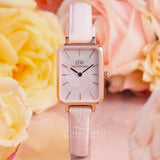 Daniel Wellington Quadro Pressed Mother of Pearl Pink Dial Pink Leather Strap Watch For Women - DW00100508