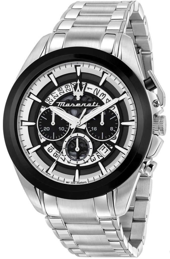 Maserati Traguardo Chronograph Black Dial Silver Steel Strap Watch For Men - R8873612059