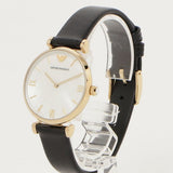 Emporio Armani Gianni T-Bar Quartz Mother of Pearl Dial Black Leather Strap Watch For Women - AR1910
