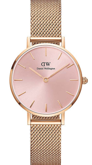 Daniel Wellington Petite Melrose Pink Dial Rose Gold Mesh Strap Watch For Women - DW00100367