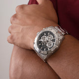 Guess Trophy Chronograph Diamonds Black Dial Silver Steel Strap Watch for Men - GW0390G1