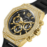 Guess Momentum Chronograph Diamonds Black Dial Black Silicone Strap Watch For Men - GW0518G2