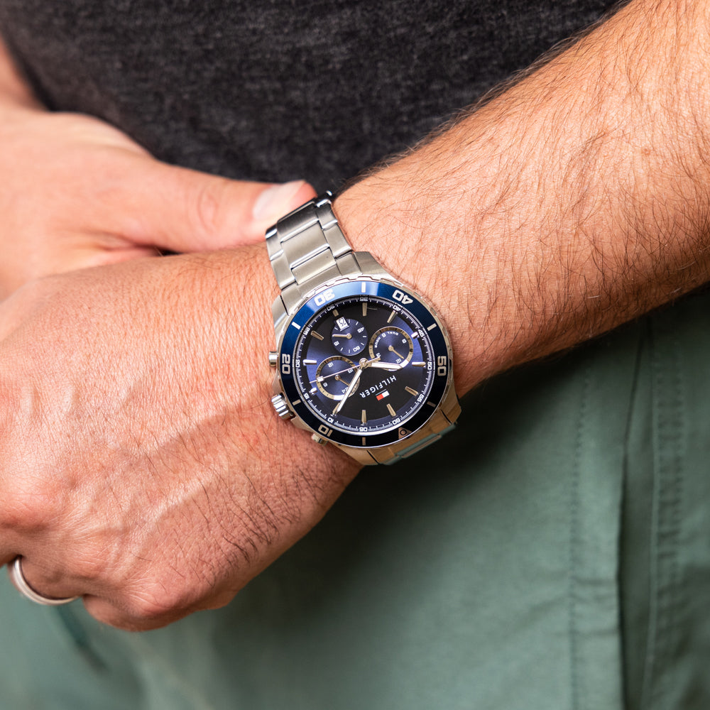 Tommy Hilfiger Jordan Chronograph Blue Dial Silver Steel Strap Watch For Men - 1792094