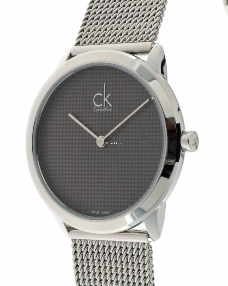 Calvin Klein Minimalist Black Dial Silver Mesh Bracelet Watch for Men - K3M2112X