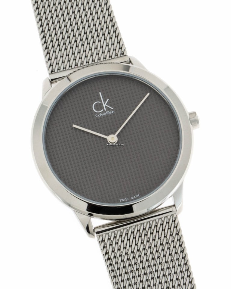 Calvin Klein Minimal Grey Dial Silver Mesh Bracelet Watch for Women - K3M2212X