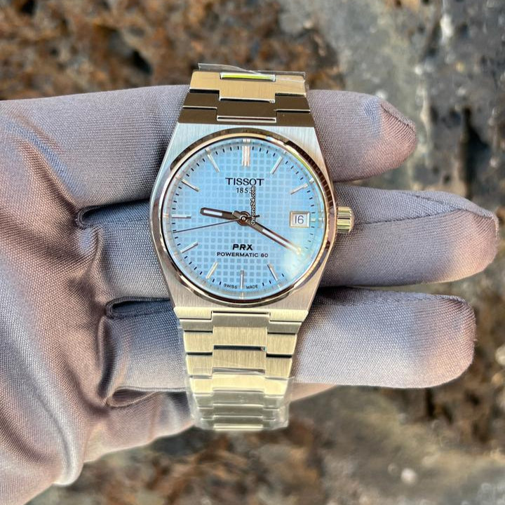 Tissot PRX Powermatic 80 Ice Blue Dial Silver Steel Strap Watch for Men - T137.207.11.351.00