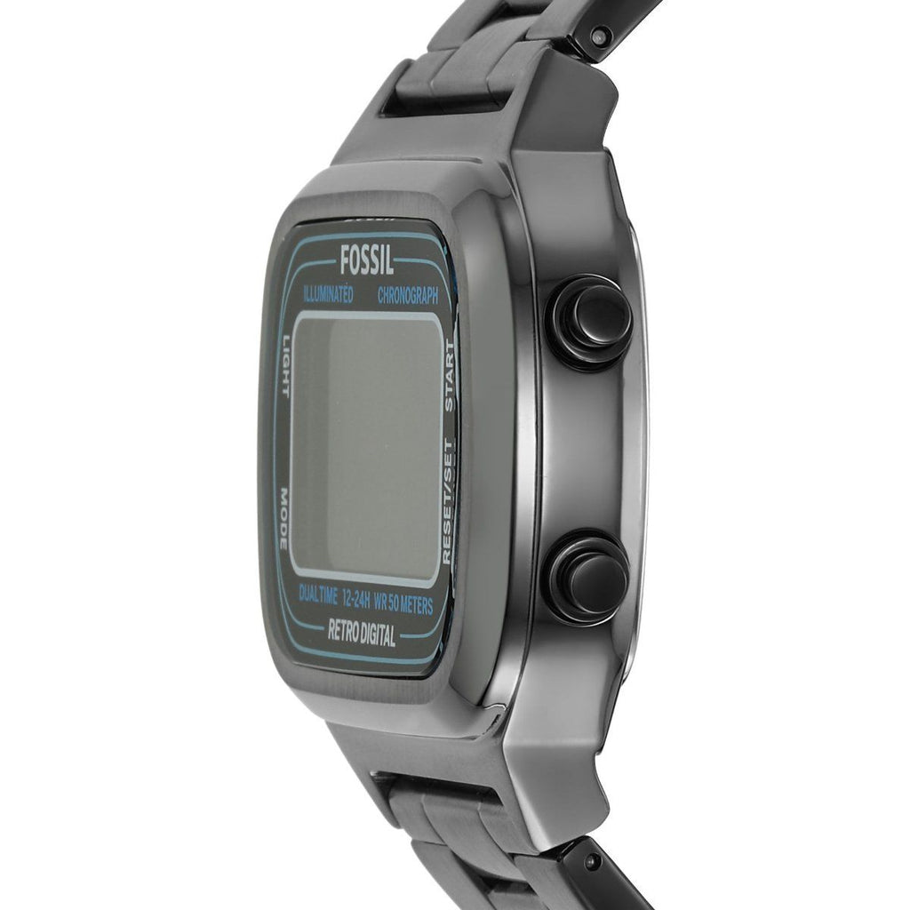 Fossil Retro Digital Black Dial Black Steel Strap Watch for Men - FS5846