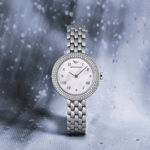Emporio Armani Rosa Quartz White Dial Silver Steel Strap Watch For Women - AR11354