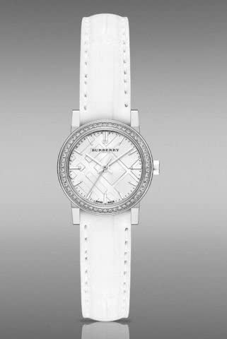 Burberry The City Diamonds Silver Dial White Leather Strap Watch for Women - BU9221