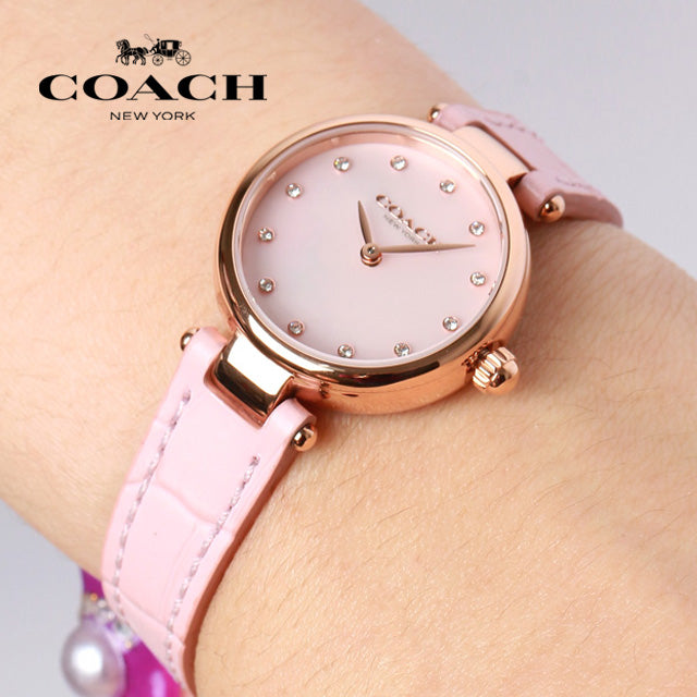 Coach Hayley Mother of Pearl Pink Dial Pink Leather Strap Watch for Women - 14503537