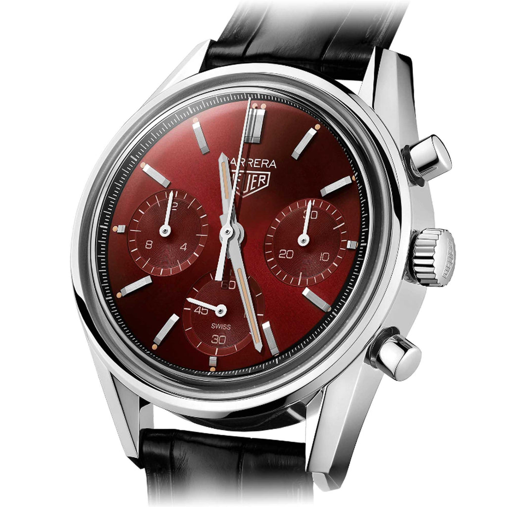 Tag Heuer Carrera Automatic Chronograph Red Dial Black Leather Strap Watch for Men - CBK221G.FC6479