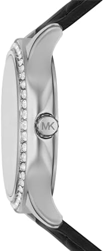 Michael Kors Sage Three-Hand Mother of Pearl White Dial Black Leather Strap Watch for Women - MK4821