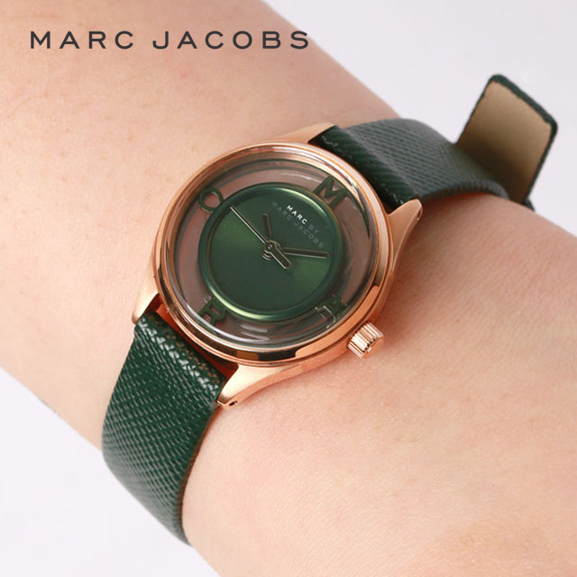 Marc Jacobs Tether Transparent Green Dial Green Leather Strap Watch for Women - MBM1378