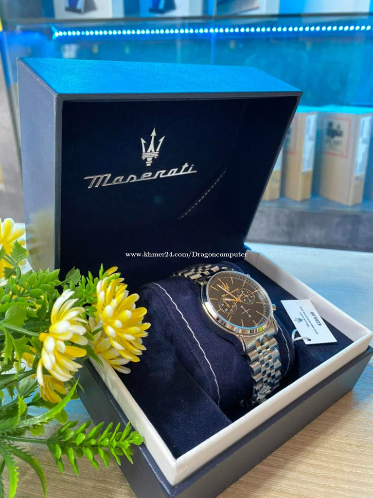 Maserati Epoca Chronograph Black Dial Silver Steel Strap Watch For Men - R8873618017