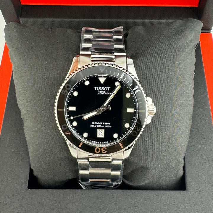 Tissot Seastar 1000 Black Dial Silver Steel Strap Watch For Men - T120.410.11.051.00