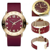 Marc Jacobs Amy Red Dial Burgundy Leather Strap Watch for Women - MBM1152