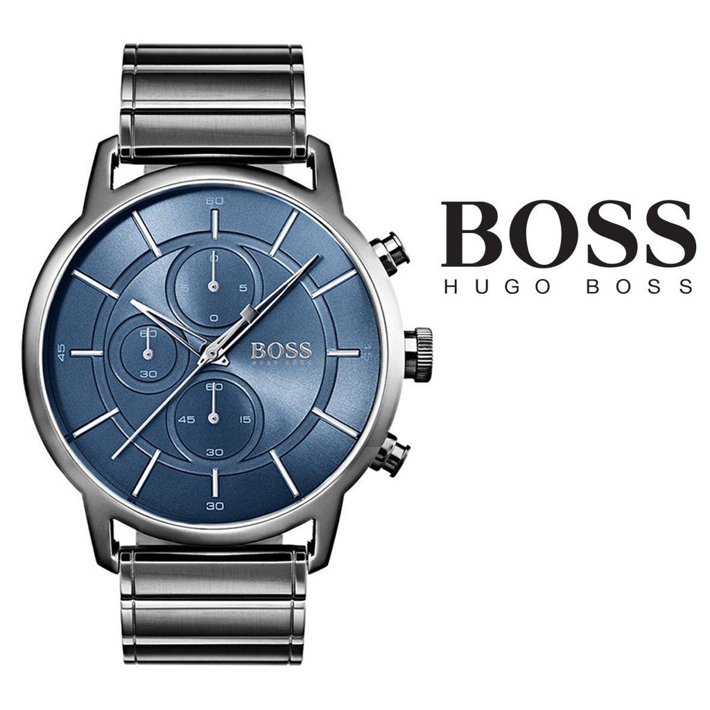 Hugo Boss Architectural Blue Dial Grey Steel Strap Watch for Men - 1513574