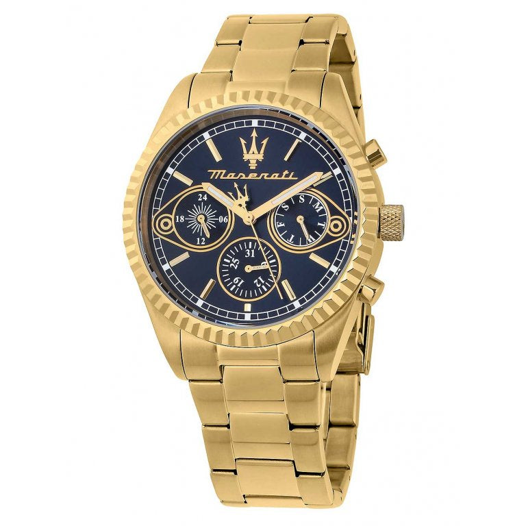 Maserati Competizione Chronograph Blue Dial Gold Steel Strap Watch For Men - R8853100026