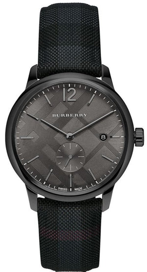 Burberry The Classic Round Horseferry Black Dial Black Leather Strap Watch for Men - BU10010