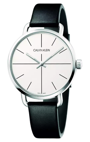 Calvin Klein Even Silver Dial Black Leather Strap Watch for Men - K7B211CY