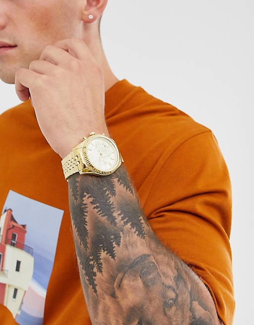 Michael Kors Lexington Gold Dial Gold Steel Strap Watch for Men - MK8281