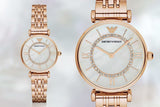 Emporio Armani Gianni T Bar Mother of Pearl Rose Gold Stainless Steel Strap Watch For Women - AR1909