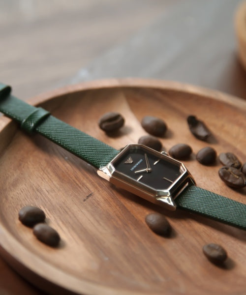 Emporio Armani Gioia Analog Black Mother of Pearl Dial Green Leather Strap Watch For Women - AR11149