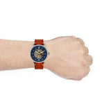 Fossil Commuter Automatic Skeleton Blue Dial Brown Leather Strap Watch for Men - ME3159