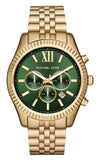Michael Kors Lexington Chronograph Green Dial Gold Steel Strap Watch for Men - MK8446