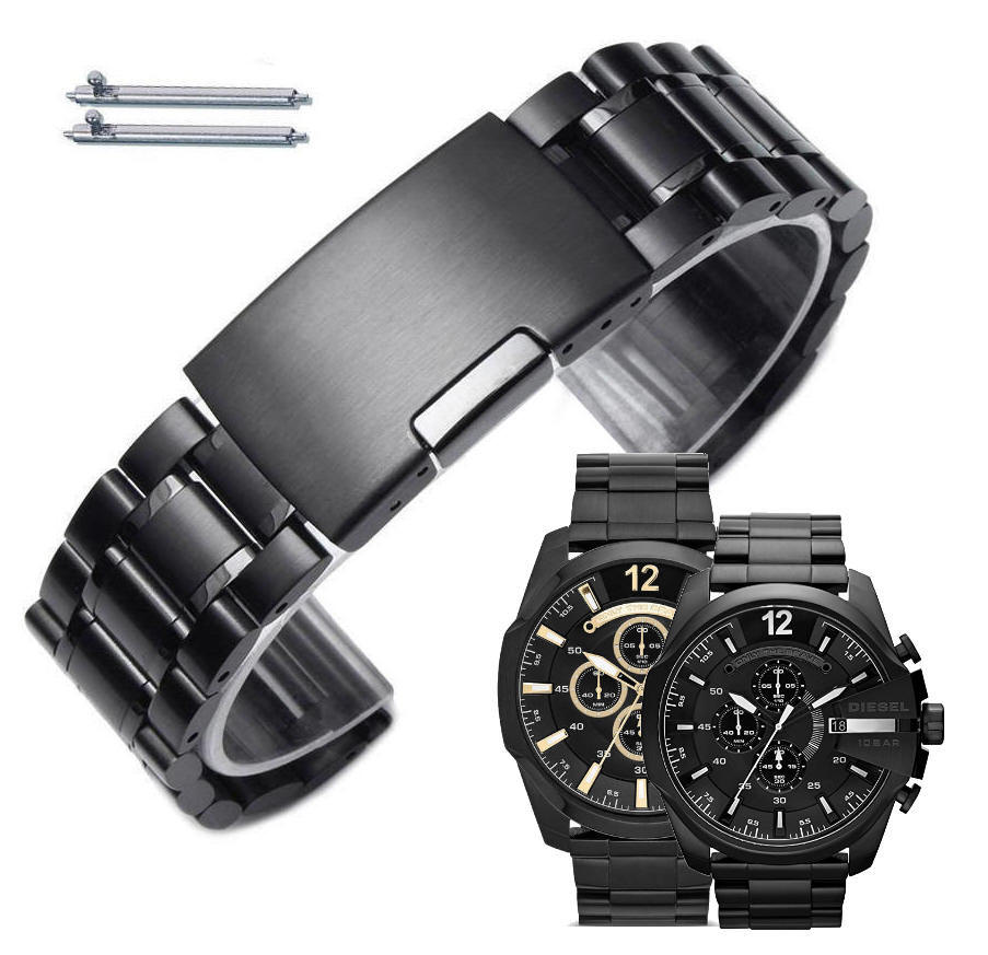 Diesel Mega Chief Chronograph Black Dial Black Steel Strap Watch For Men - DZ4283