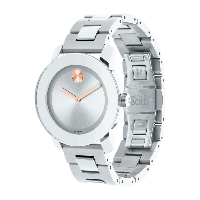 Movado Bold Silver Dial Silver Steel Strap Watch For Women - 3600084
