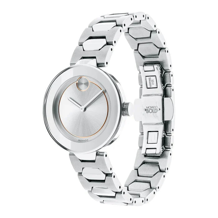 Movado Bold Silver Dial Silver Steel Strap Watch For Women - 3600381