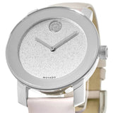 Movado Bold Glitter Silver Dial Pink Leather Strap Watch For Women - 3600522