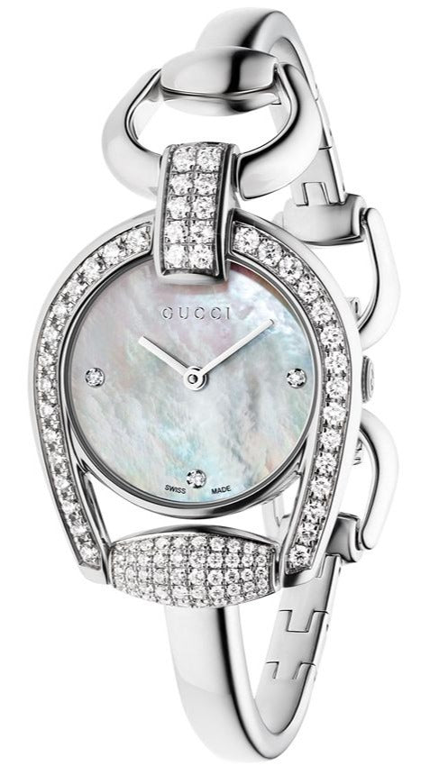 Gucci Horsebit Collection Diamonds Mother of Pearl Dial Silver Steel Strap Watch For Women - YA139505