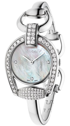 Gucci Horsebit Collection Diamonds Mother of Pearl Dial Silver Steel Strap Watch For Women - YA139505