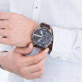 Diesel Mr Daddy Chronograph Blue Dial Brown Leather Strap Watch For Men - DZ7314