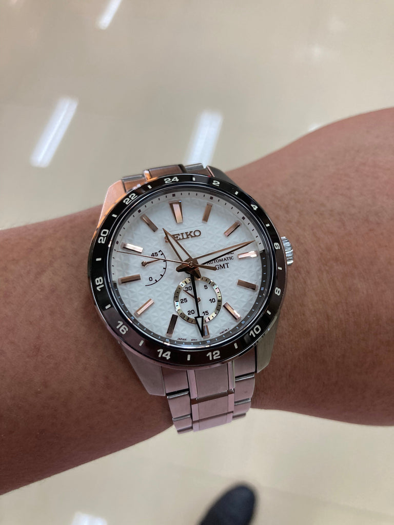 Seiko Presage Sharp Edged Series Automatic GMT Champagne Dial Silver Steel Strap Watch For Men - SPB273J1