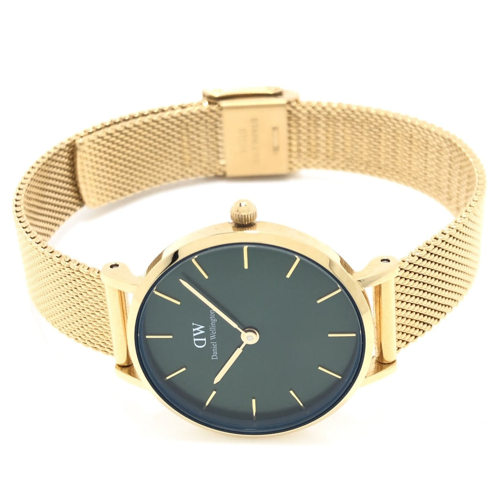 Daniel Wellington Petite Emerald Green Dial Gold Mesh Strap Watch For Women - DW00100479