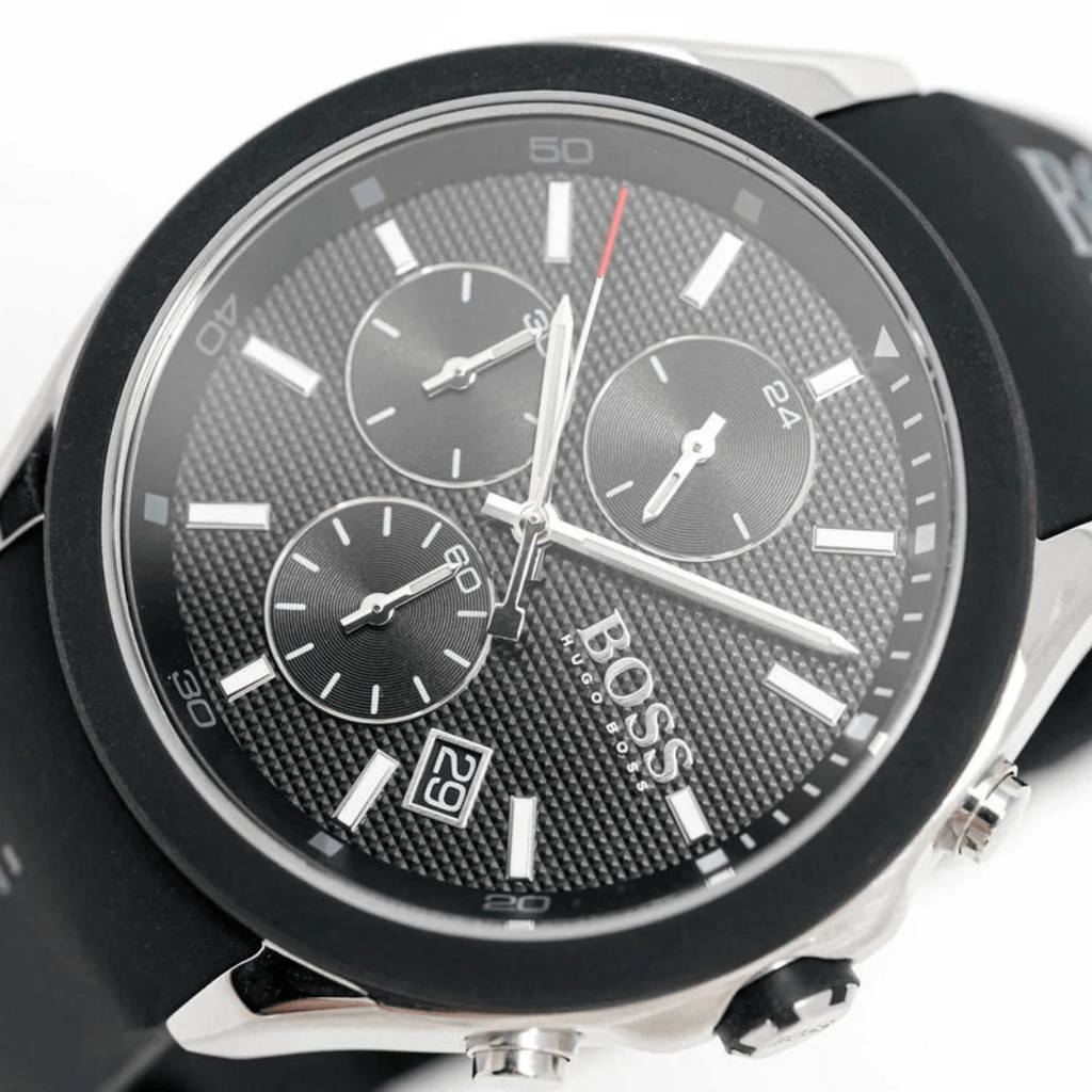 Hugo Boss Velocity Black Dial Black Leather Strap Watch for Men - 1513716