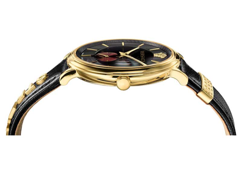 Versace V-Circle Manifesto Edition Black Dial Black Leather Strap Watch for Men - VBQ050017